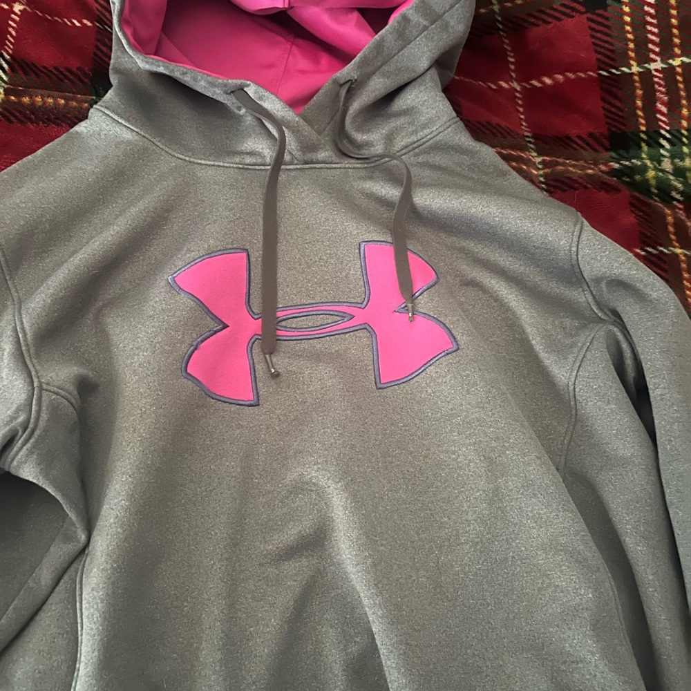 Under Armour Gray Hoodie with Pink Logo and Lining